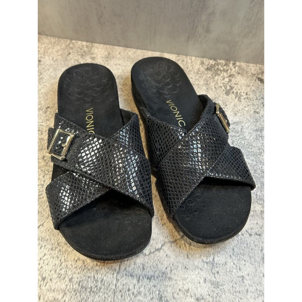 Vionic Sandals Women’s Sz 9 Black Slip On Slide 341 Dorie Adjustable Buckle